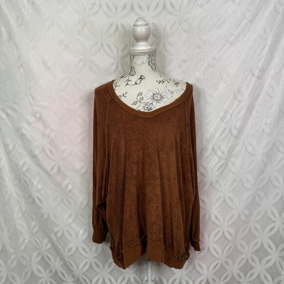 Free People Take It Off Textured Pullover Oversized Sweater in Terracotta Size M - Picture 3 of 9